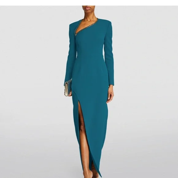 green emerald velvet dress Harley Long Dress in Moss Green FR48 - US16